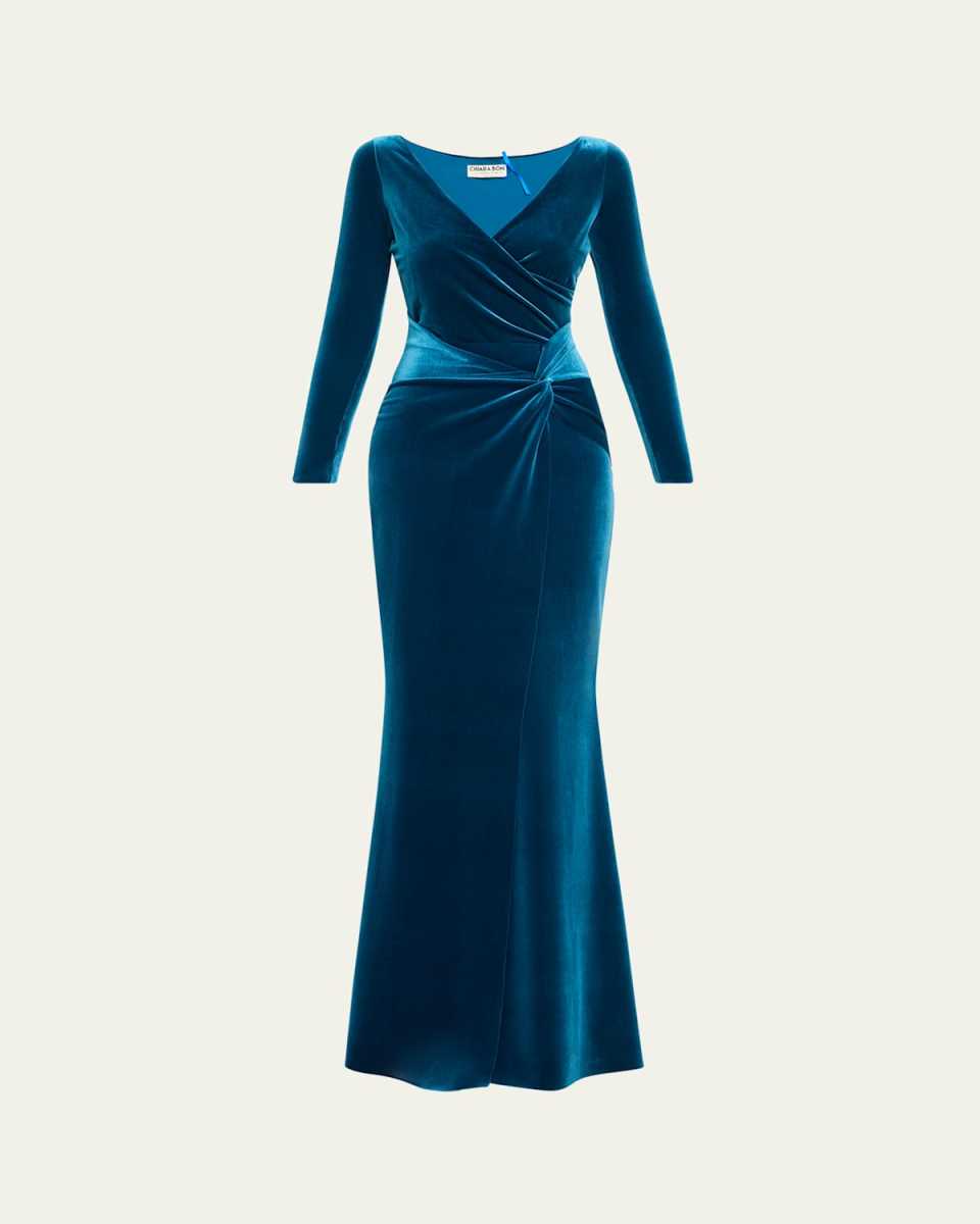 Axas Side-Twist Velvet Trumpet Gown
